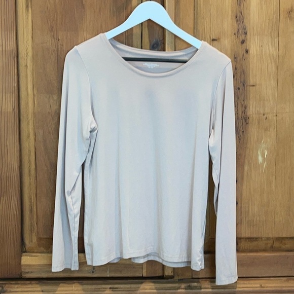 Tahari Crewneck Long Sleeve Beige Pima Cotton/Modal T Shirt Sz. XL - Picture 1 of 7
